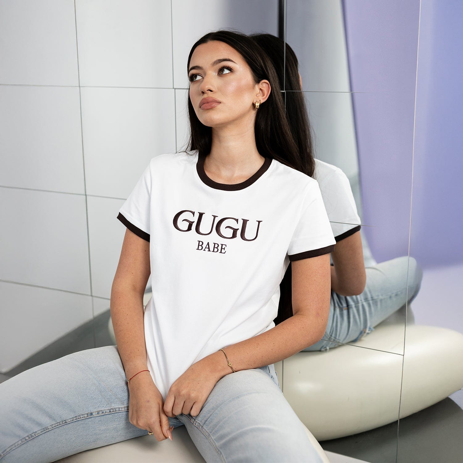 GUGU t-shirt "GUGU BABE" white&brown